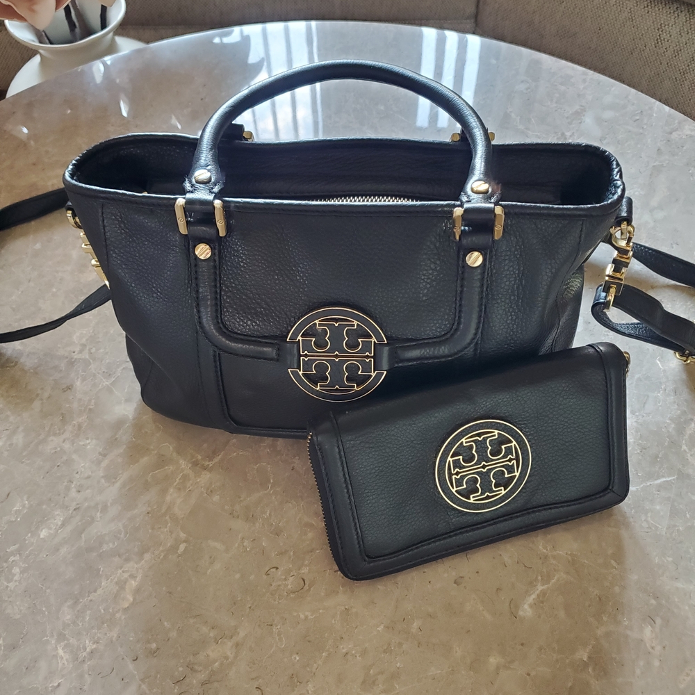 Tory Burch Black Leather Tote with Matching Wallet